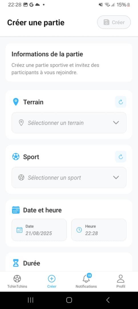 Trouvez des Matchs - Écran IBORI